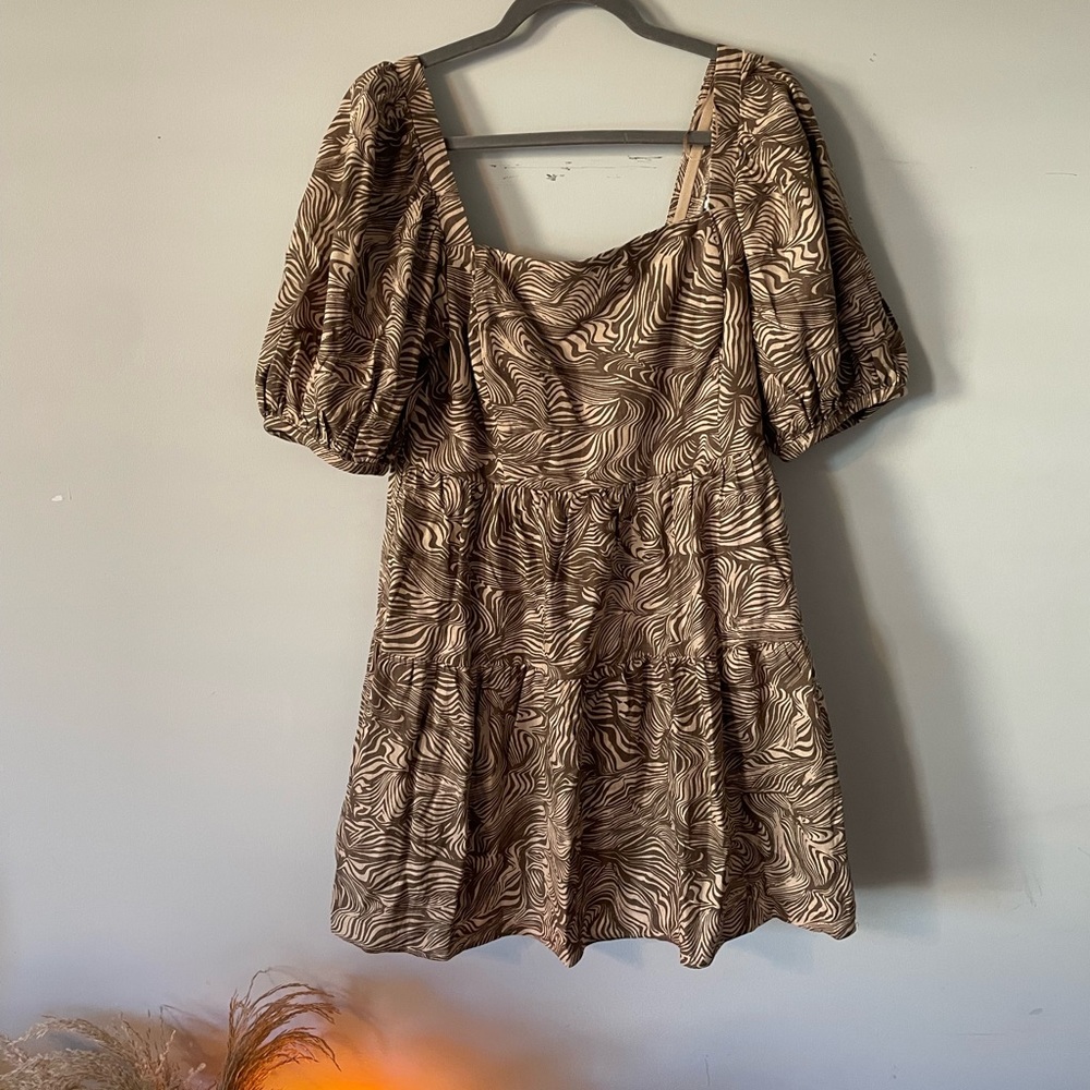 Brown and cream abstract babydoll dress